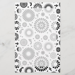 Papeterie Boho fleurs Motif floral vectoriel noir et blanc