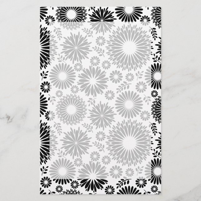 Papeterie Boho fleurs Motif floral vectoriel noir et blanc (Devant)