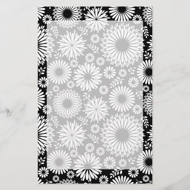 Papeterie Boho fleurs Motif floral vectoriel noir et blanc (Devant)