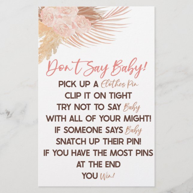 Papeterie Boho rose floral Flower ne disent pas Baby shower  (Devant)