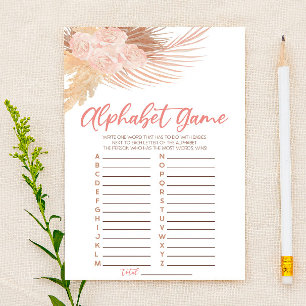 Papeterie Boho Soft rose Floral Alphabet Baby shower Jeu