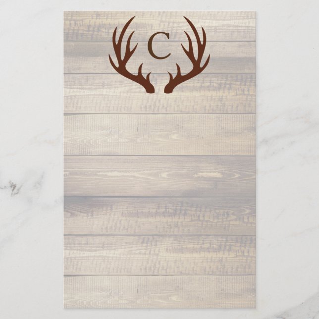 Papeterie Bois rustique moderne et bois de cerfs Brown| Mono (Devant)