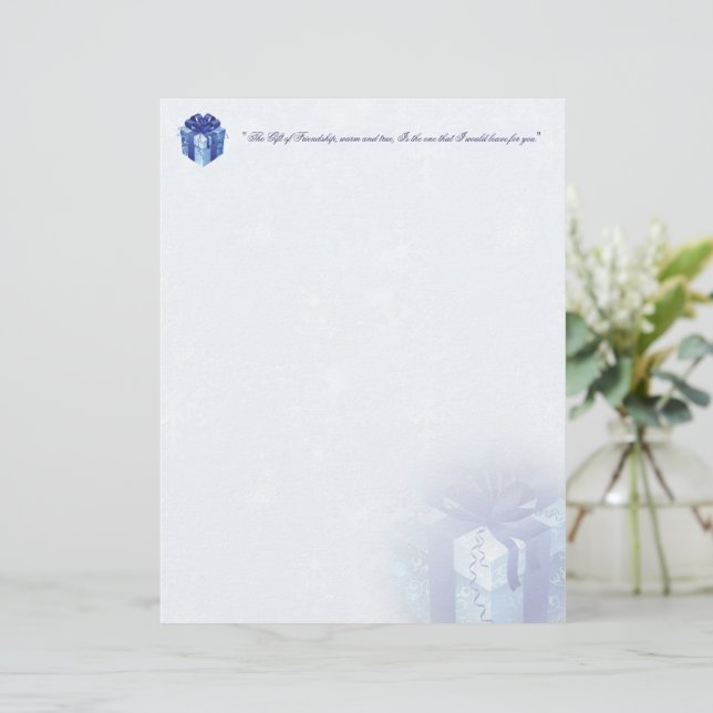 Papeterie boîte-cadeau bleue de Noël (Debout devant)