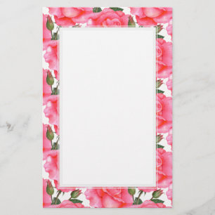 Papeterie Bordure blanche de l'art floral des roses roses su