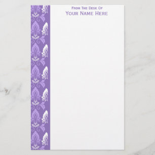 Papeterie Bordure de Damas violet blanc