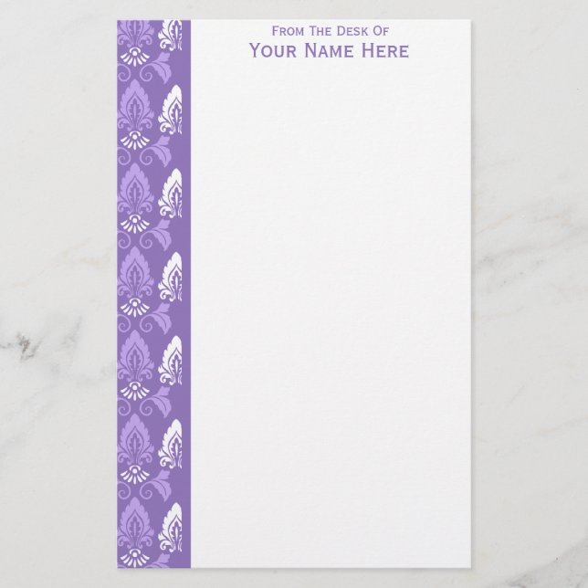 Papeterie Bordure de Damas violet blanc (Devant)