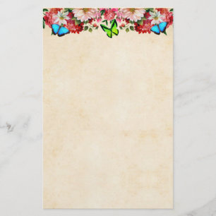 Papeterie Bordure de fleurs et papillons