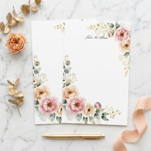 Papeterie Bordure de pivoine rose et crème à l'aquarelle