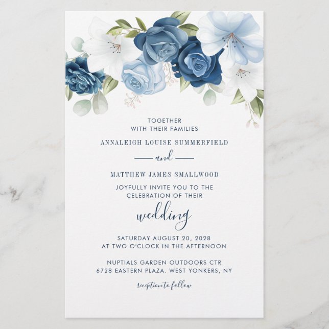 Papeterie Botanique Dusty Blue Greenery Mariage Budget (Devant)