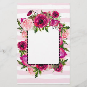 Papeterie Bouquet de fleurs roses et coquelicots sur bandes 