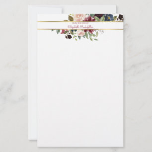 Papeterie Bouquet floral Boho Gold Boho de la marine Bourgog