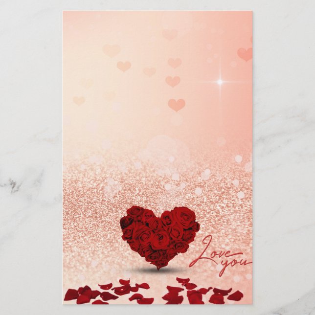 Papeterie Bouquet rose de coeur de Saint-Valentin - (Devant)