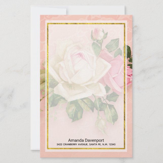 Papeterie Bouquet rose et rose blanche (Devant)