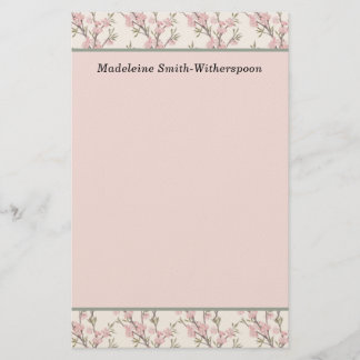 Papeterie Bourgeons de rose rose délicat Monogramme Nom