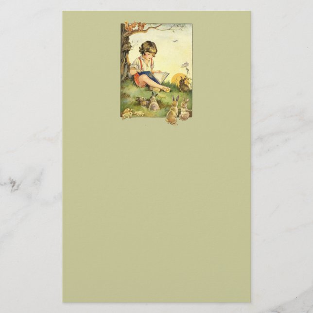 Papeterie Boy reading under tree with rabbits (Devant)