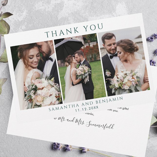 Papeterie Budget Nouveaux mariés 3 Mariage photo Merci (Modern Wedding 3 Photos Thank You Holrizontal card)