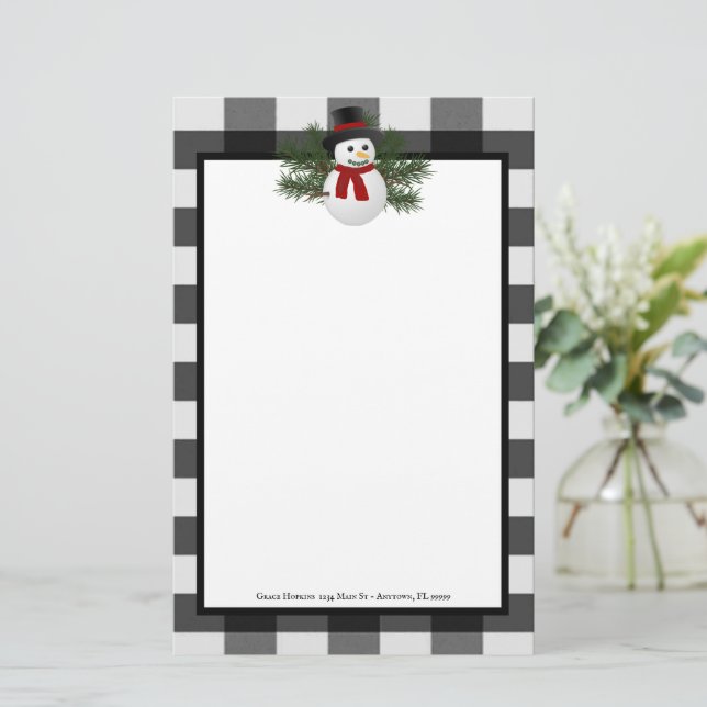 Papeterie Buffle Snowman Souriant Plaid Personnalisé (Debout devant)