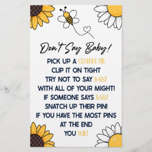 Papeterie Bumble Honey Bee ne pas dire Baby shower jeu