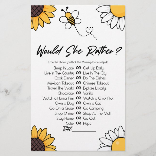 Papeterie Bumble Honey Beey Voudrait-Elle Plutôt Baby shower (Devant)
