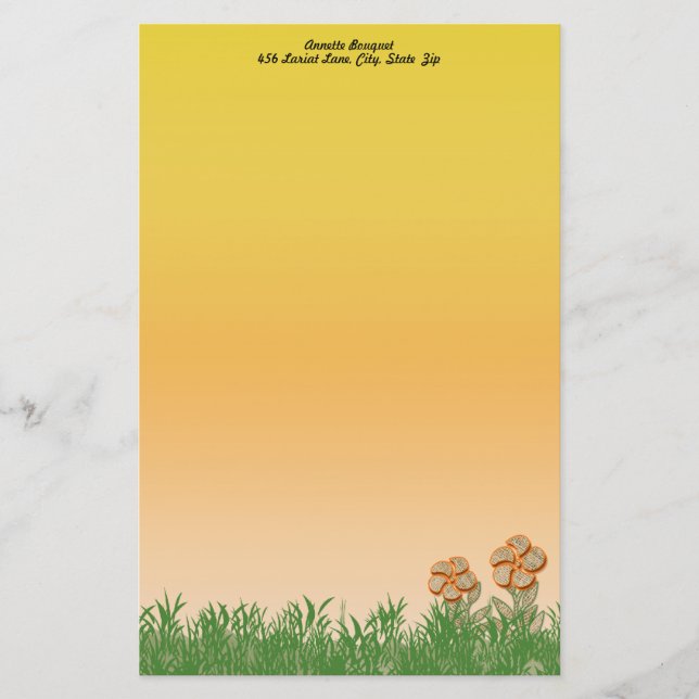 Papeterie Burlap Texture Orange Flower Art Personnalisé (Devant)