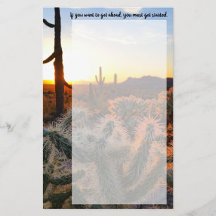 Papeterie Cactus Saguaro Géant Au Coucher Du Soleil Dans Le 