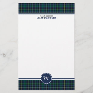 Papeterie Campbell Family Tartan Navy Blue Plaid Monogramme