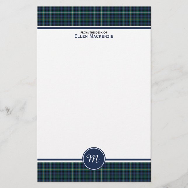 Papeterie Campbell Family Tartan Navy Blue Plaid Monogramme (Devant)