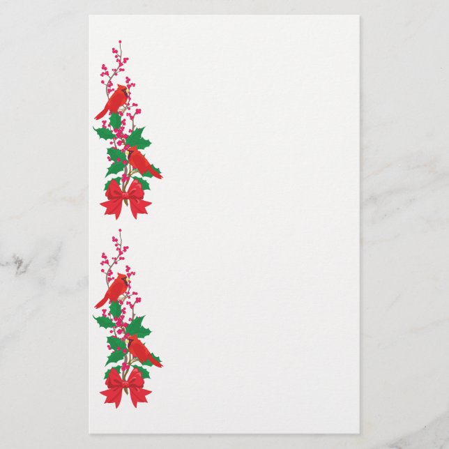Papeterie Cardinaux rouges à la frontière de Noël de houx (Devant)