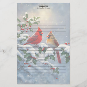 Papeterie Cardinaux rouges et Holly en neige