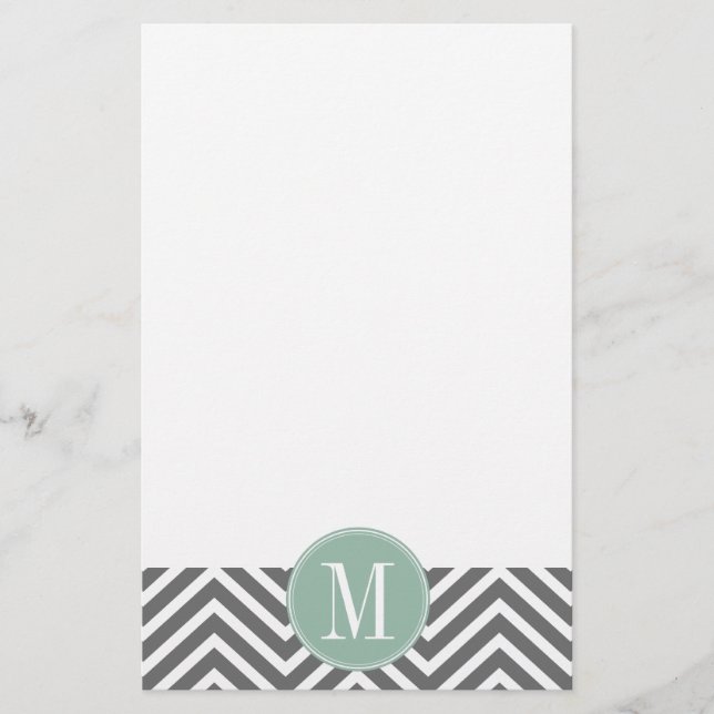 Papeterie Charbon et menthe vert Chevrons sur mesure Monogra (Devant)