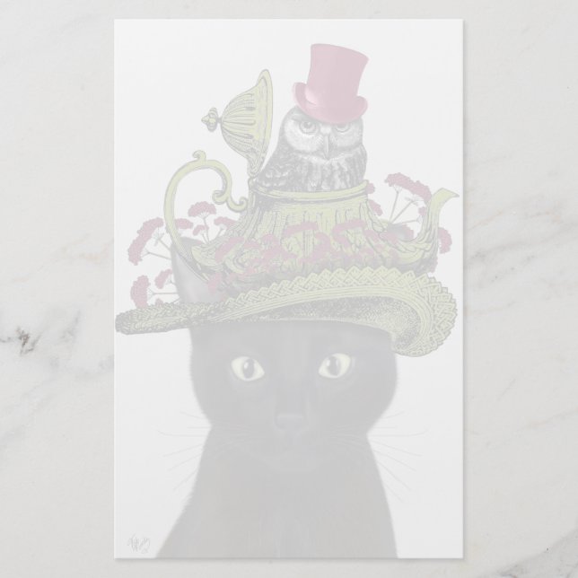 Papeterie Chat noir avec théière et hibou (Devant)