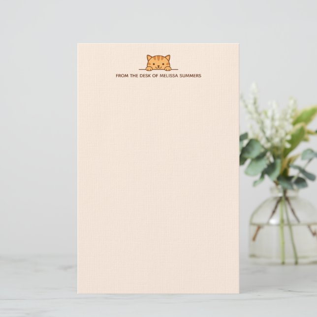Papeterie Chat Tabby Orange Peeking au-dessus du texte perso (Debout devant)