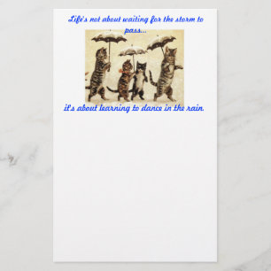 Papeterie chats avec des parapluies sous la pluie