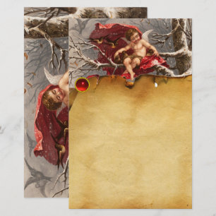 Papeterie CHERUB, ARBRE D'HIVER ET OISEAUX Parchemin de Noël