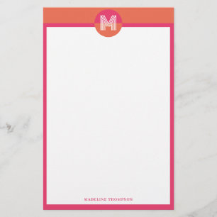 Papeterie Chic Rétro Rose Orange Géométrique Monogramme Mode