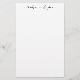 Papeterie Chic Script Coeur Couple Nom Mariage Nouveau marié