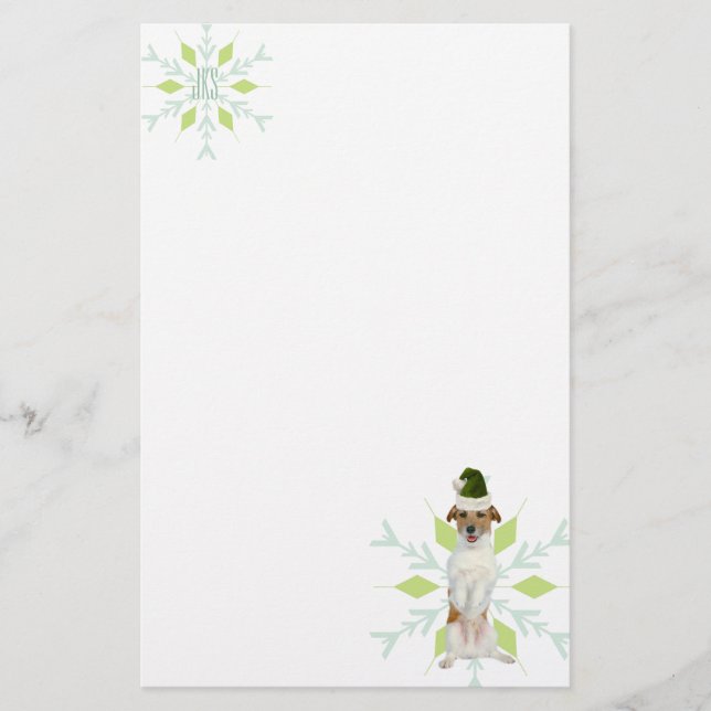 Papeterie Chien de Père Noël JRT | Noël vert | Monogramme (Devant)