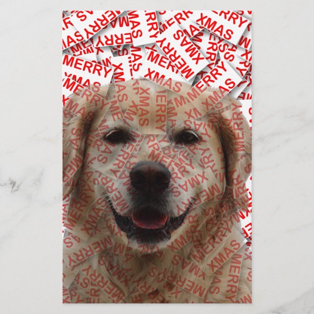 Papeterie Chien d'or de rétritrice souriant de Noël (Devant)