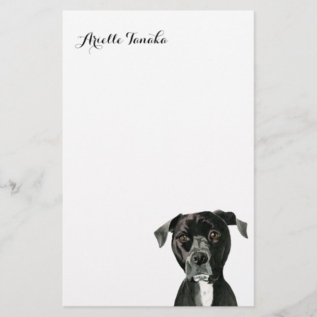 Papeterie Chien noir mignon de Pitbull profondément dans la (Devant)