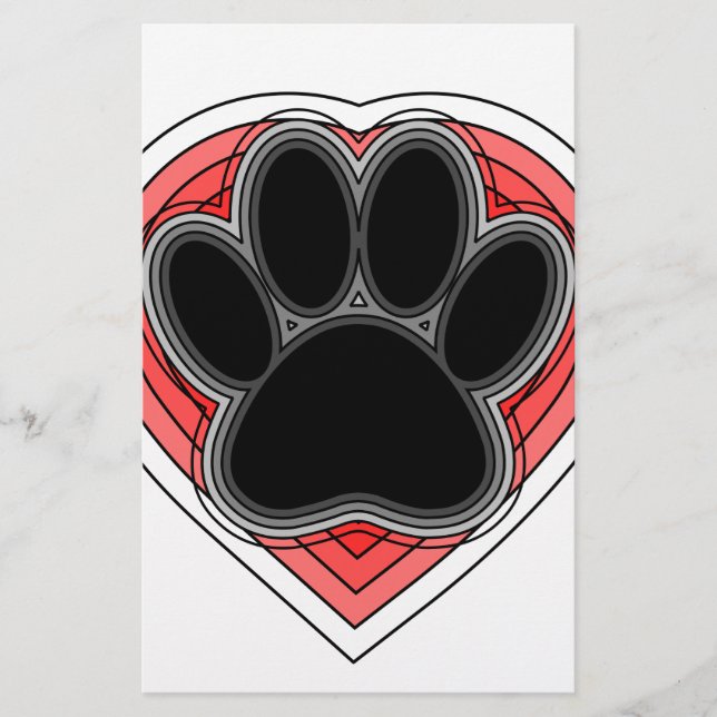 Papeterie Chien Paw Dans Le Coeur Rouge Avec Les Outlines (Devant)