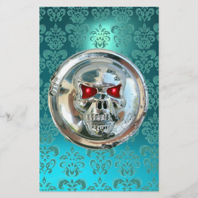 Papeterie CHROME SKULT DAMASK Blue Turquase Aquamarine (Devant)