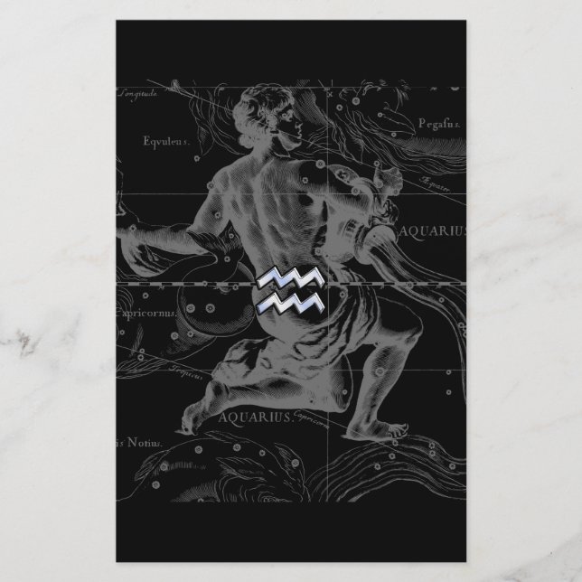Papeterie Chrome Style Aquarius Symbole Zodiaque sur Heveliu (Devant)