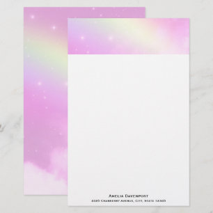 Papeterie Ciel rose pastel avec arc-en-ciel jaune