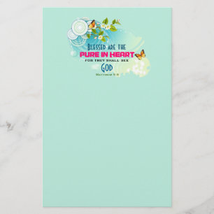 Papeterie Citation de béatitude avec papillons et fleurs