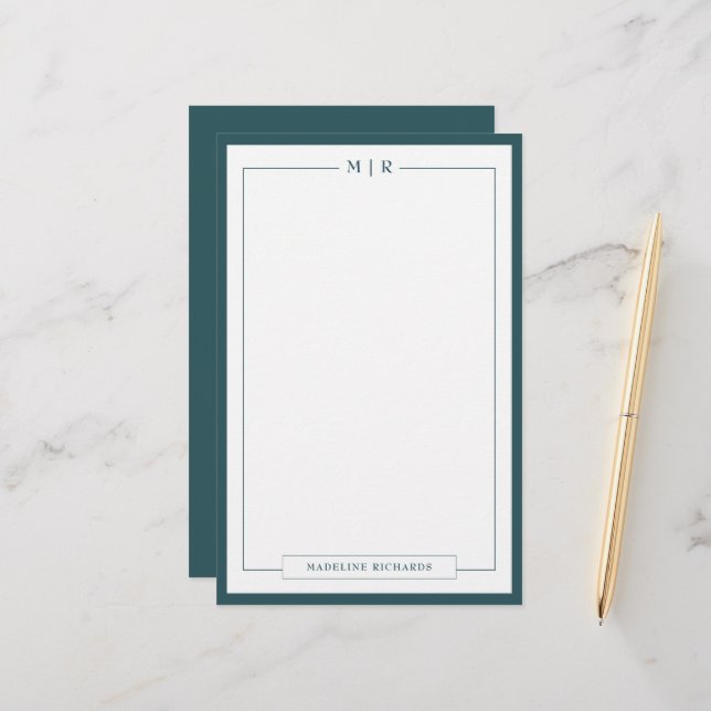 Papeterie Classic Monogram Smoke Green Border Stationery (Devant/Arrière en situation)