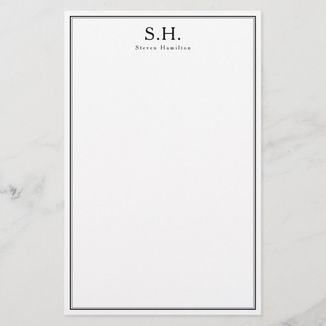 Papeterie Classic Simple Noir Nom Monogramme Minimaliste Chi (Devant)