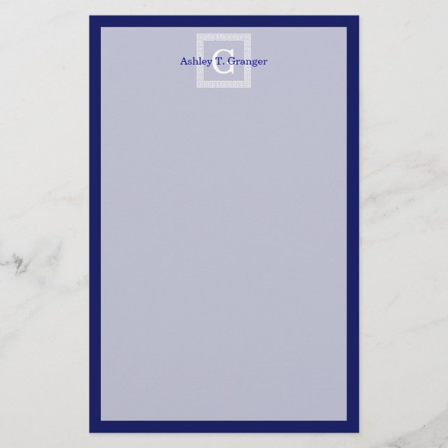 Papeterie Clé grecque blanche bleue marine #1 Monogramme enc (Devant)