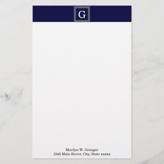 Papeterie Clé grecque foncée bleu marine N° 1 Monogramme enc (Devant)
