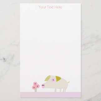 Papeterie Cochon doux et fleurs roses