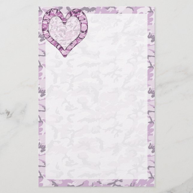Papeterie Coeur de camouflage rose/pourpre du bois sur Camo (Devant)